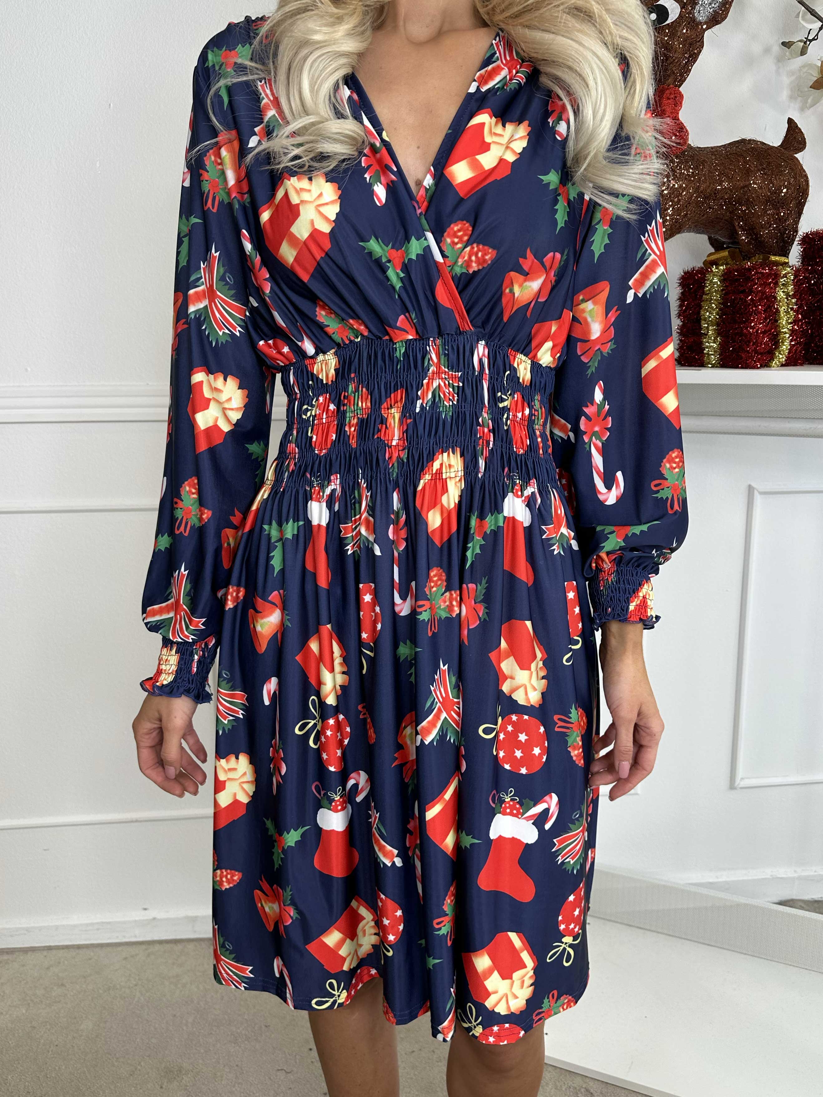 Pams Holiday Short L/S - Elastisk klänning med julmotiv